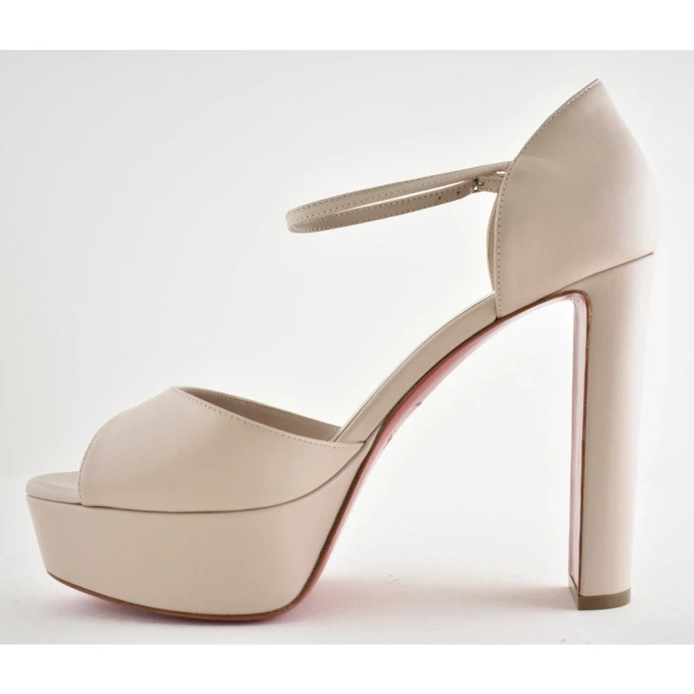 Christian Louboutin Sandaloo 130 Pearl Leather Platform Block Heel Sandal 40